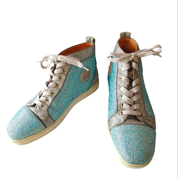 Christian Louboutin Blue & Silver Crystal Strass Louis Junior AB High Sn… - Picture 2 of 16